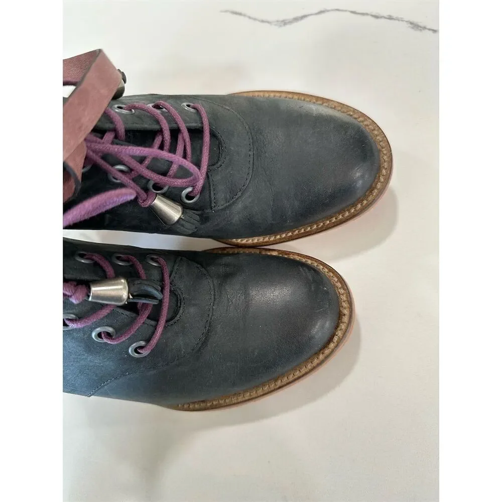 J Shoes Women's Sz 7.5 Leather Ankle Boots‎ Lace-Up Block Heel